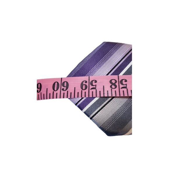 CK Calvin Klein Purple Gray Striped 100% Silk Men's Neck Tie - Picture 10 of 10